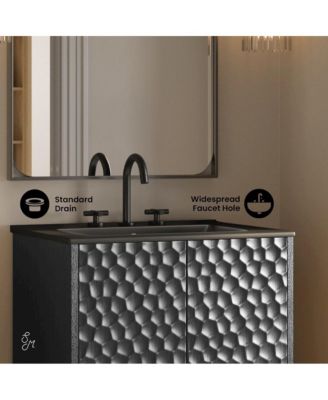 24" Freestanding Bathroom Vanity in Black Oak, Black 3-Hole Centerset Sink Top