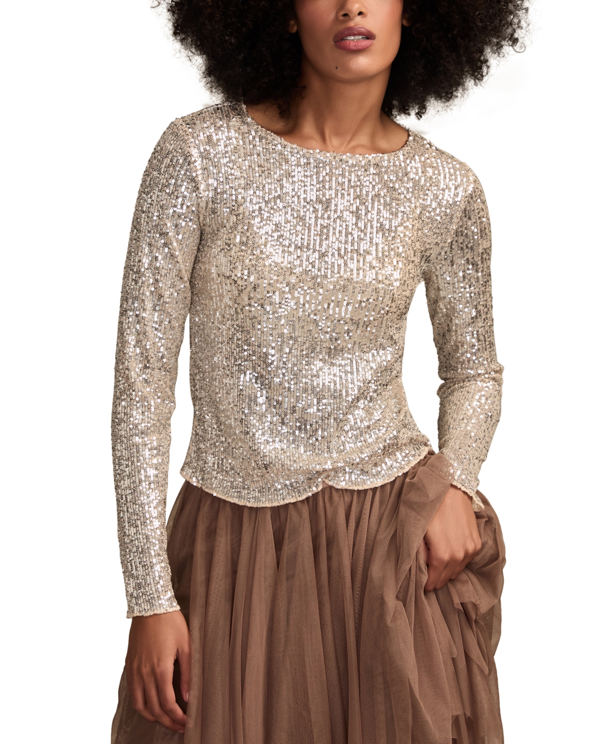 Lucky Brand Sequin Long Sleeve Top In Gold