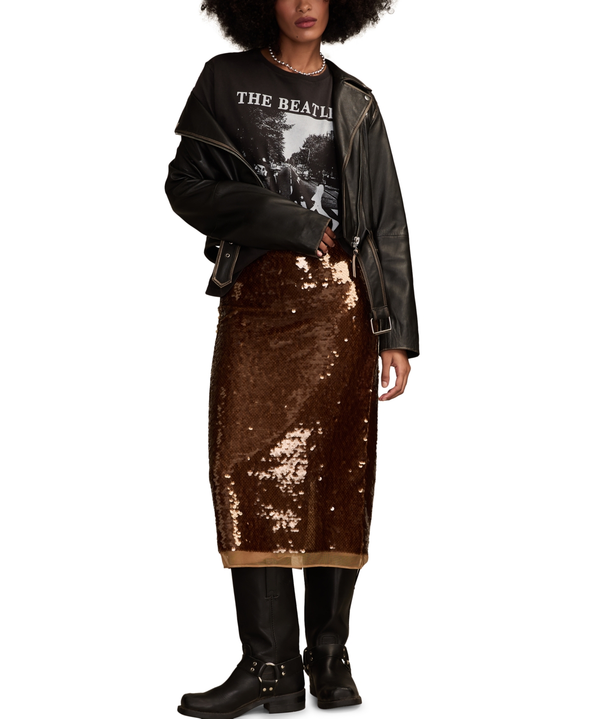 Lucky Brand Women's Sequin Midi Pencil Skirt In Brown