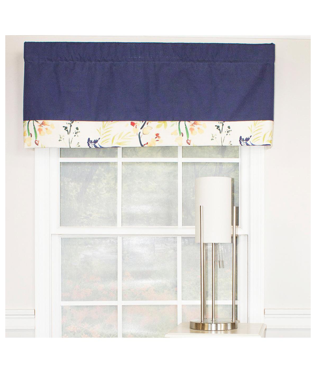 Rlf Home Tail Feather Banded 100% Cotton with Fully Lined 3" Rod Pocket Valnance for Windows 50" x 15" Navy