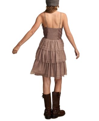 Women's Beaded Tiered Sleeveless Party Mini Dress