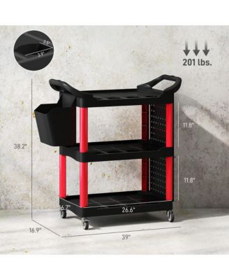 3-Tier Rolling Tool Cart, Utility Cart with Side Shelf & Hook