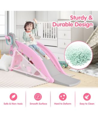 4-in-1 Toddler Slide and Rocking Horse Playset with Basketball Hoop