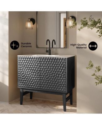 36" Freestanding Bathroom Vanity in Black Oak with Sink Top