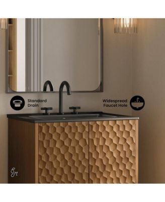 24'' Freestanding Bathroom Vanity in Brown Oak, Black 3-Hole Centerset Sink Top