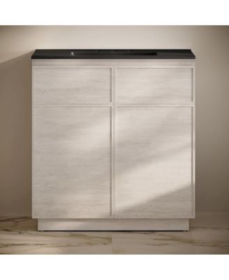 36" Freestanding Bathroom Vanity in White Oak, Black 3-Hole Widespread Sink Top