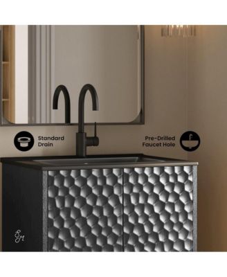 Bosse 24" Freestanding Bathroom Vanity in Black Oak with Black Sink Top