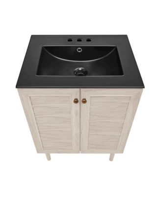 24" Freestanding Bathroom Vanity in White Oak, Black 3-Hole Centerset Sink Top