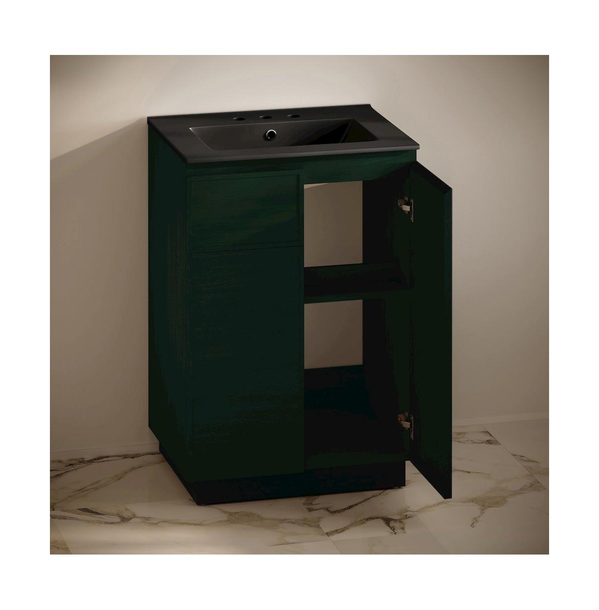 Swiss Madison 24" Freestanding Bathroom Vanity in Green Oak, Black 3-Hole Widespread Sink Top