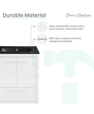 Virage 24 in. White Bathroom Vanity With Black, 3-Hole Ceramic Sink Top