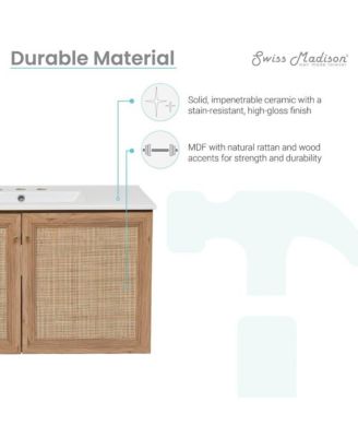 36 in. MDF Wall Hung Bathroom Vanity With 3-Hole Ceramic Sink Top