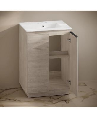 24" Freestanding Bathroom Vanity in White Oak with 3-Hole Centerset Sink Top