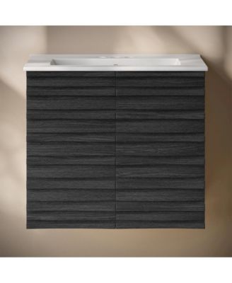 24" Wall-Mounted Bathroom Vanity in Black Oak with 3-Hole Centerset Sink Top