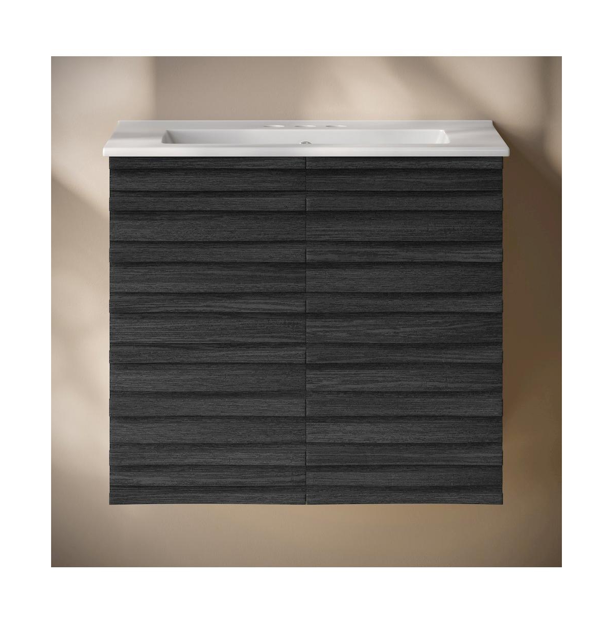 Swiss Madison24" Wall-Mounted Bathroom Vanity in Black Oak with 3-Hole Centerset Sink Top