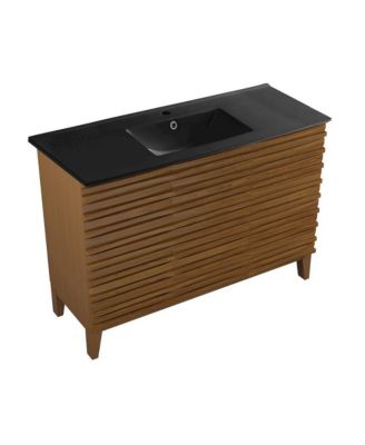 Cascade 48 in. Brown Oak Bathroom Vanity With Black Ceramic Sink Top