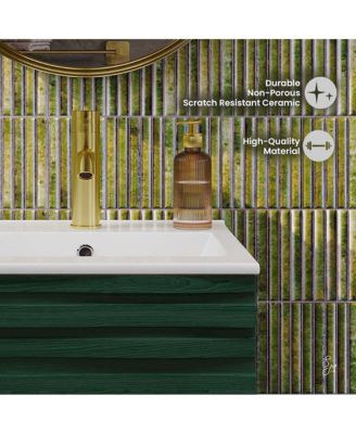 Cascade 18" Freestanding Bathroom Vanity in Green Oak with Sink Top