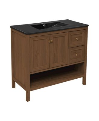 Chateau 36" Freestanding Bathroom Vanity in Brown Oak with Black Sink Top