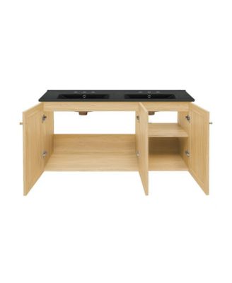 48" MDF  Wall-Mounted Bathroom Vanity, 3-Hole Widespread Double Basin Sink Top