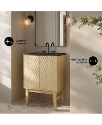 24" Freestanding Bathroom Vanity in Natural Oak, Black 3-Hole Centerset Sink Top