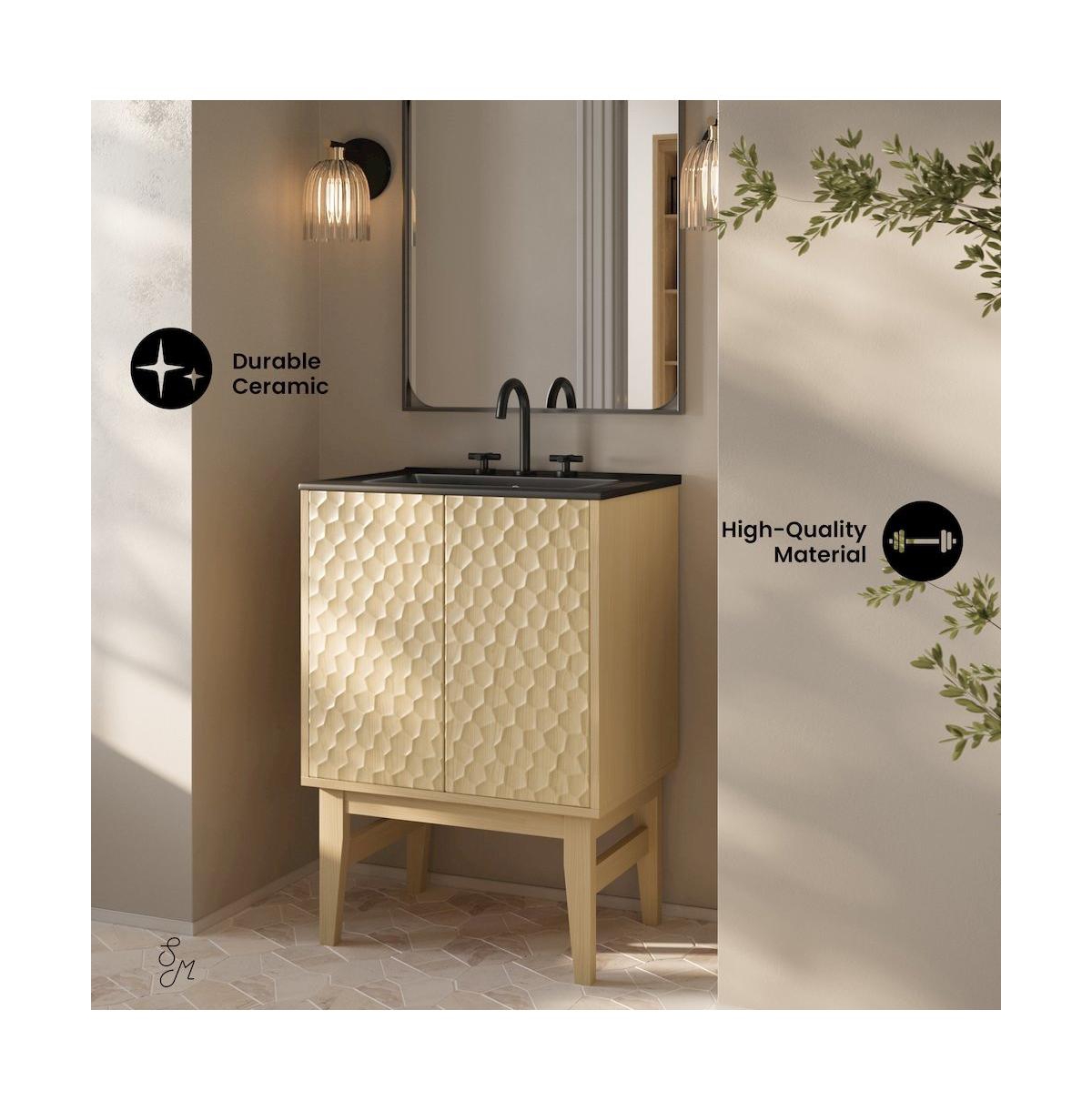 Swiss Madison 24" Freestanding Bathroom Vanity in Natural Oak, Black 3-Hole Centerset Sink Top