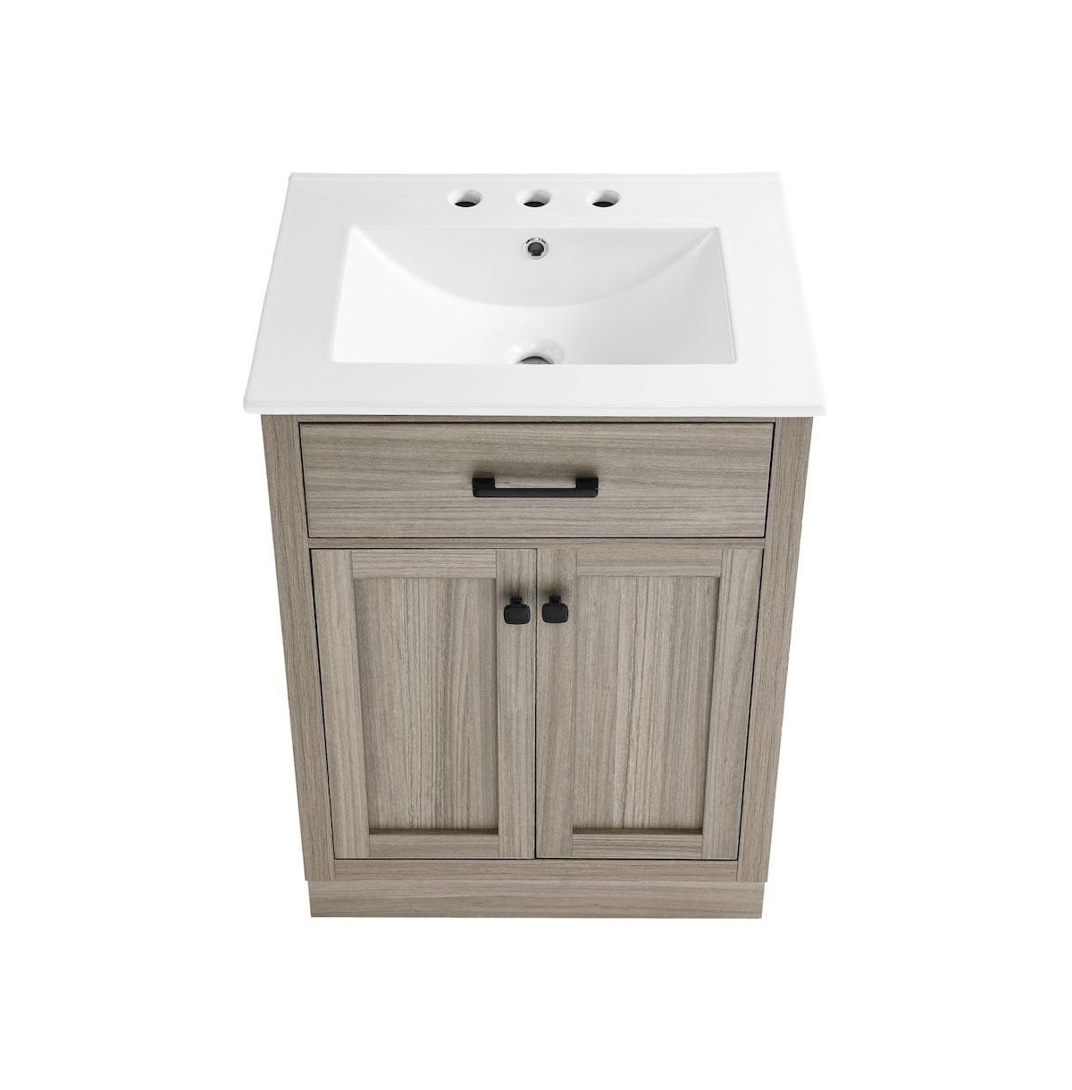 Swiss Madison Burdon 24 in. Brown Oak Bathroom Vanity With White, 3-Hole Ceramic Sink Top