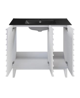 Cascade 36 in. White Oak Bathroom Vanity With Black Ceramic Sink Top