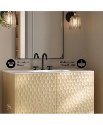 36" Freestanding Bathroom Vanity in Natural Oak with 3-Hole Widespread Sink Top