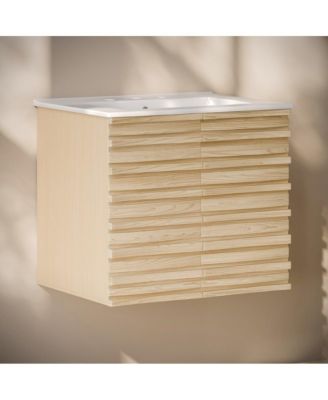 24" Wall-Mounted Bathroom Vanity in Natural Oak with 3-Hole Widespread Sink Top