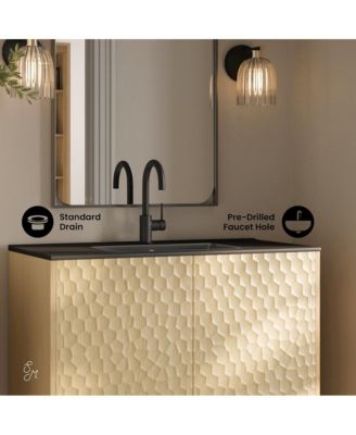 36" Natural Oak MDF Soft-Close Freestanding Vanity with Sink Top & Open Back Access