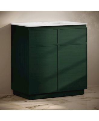 36" Freestanding Bathroom Vanity in Green Oak with 3-Hole Widespread Sink Top