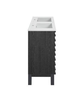 48 in. Black Oak, Double Basin Bathroom Vanity With White Ceramic Sink Top