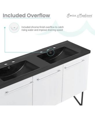 60 in.MDF, Double Basin Bathroom Vanity, 3-Hole Sink Top