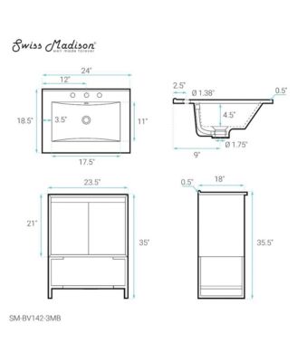 Marseille 24 in. Gray Oak Bathroom Vanity With Black, 3-Hole Ceramic Sink Top
