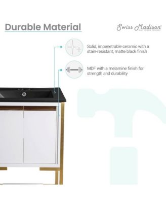 Marseille 24 in. White Bathroom Vanity With Black, 3-Hole Ceramic Sink Top