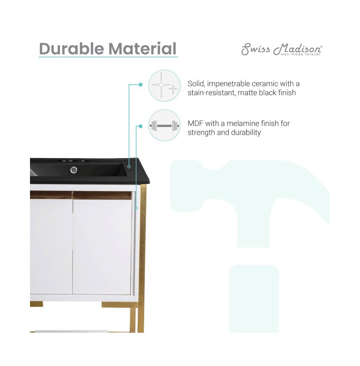 Marseille 24 in. White Bathroom Vanity With Black, 3-Hole Ceramic Sink Top