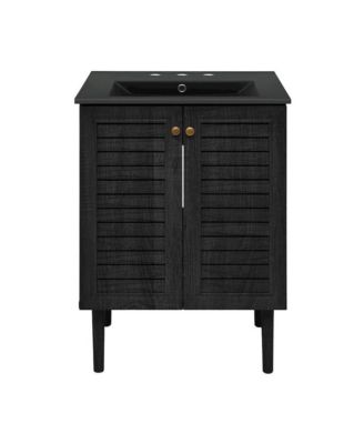 24" Freestanding Bathroom Vanity in Black Oak, Black 3-Hole Widespread Sink Top