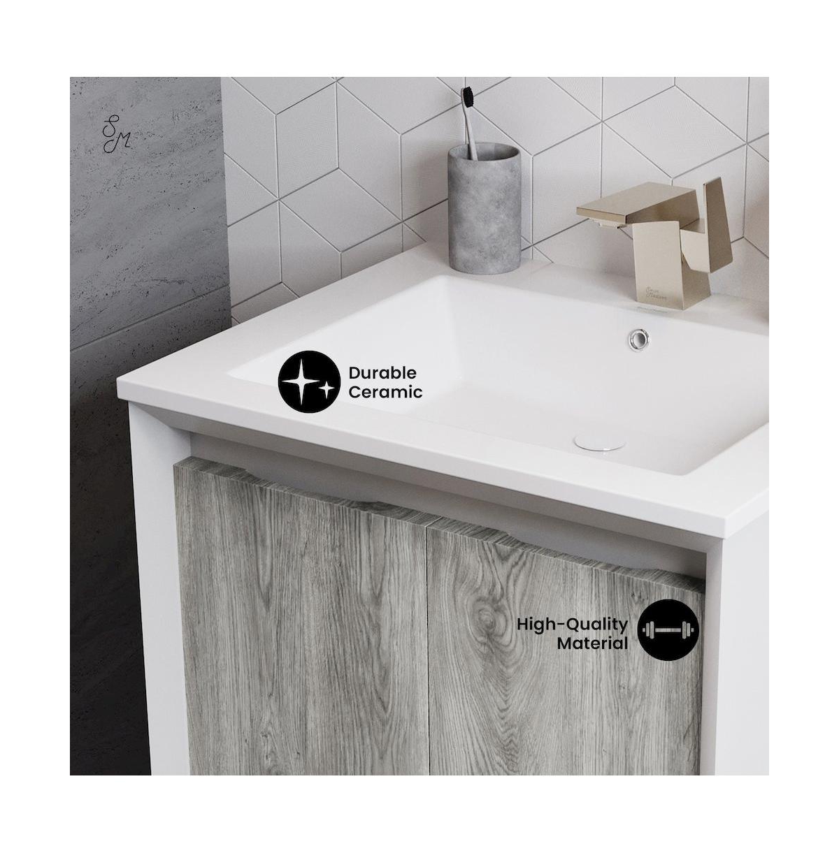 Swiss Madison Marseille 24 Single, Two Doors, Open Shelf Bathroom Vanity