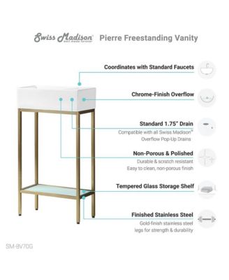 Pierre 19.5 Single, Freestanding, Open Shelf, Gold Metal Frame Bathroom Vanity