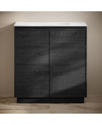 36" Freestanding Bathroom Vanity in Black Oak with 3-Hole Widespread Sink Top