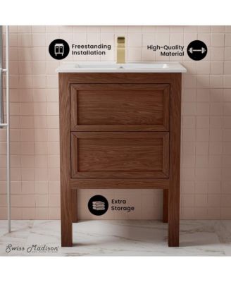 Nadar 24" Freestanding Bathroom Vanity in Brown Oak with Sink Top