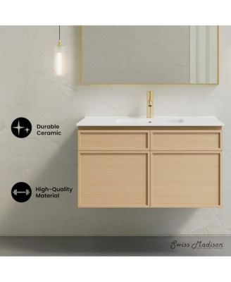 St. Tropez 36" Wall-Mounted Bathroom Vanity in Natural Oak with Sink Top