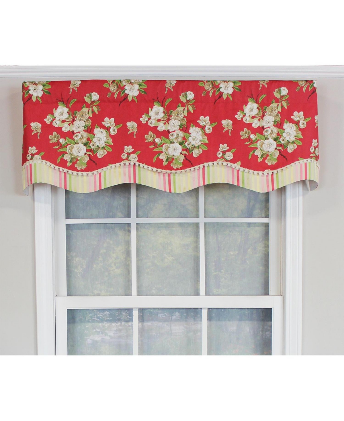 Rlf Home Primrose Trimmed Glory 100% Cotton with Fully Lined 3" Rod Pocket Valnance for Windows 50" x 16" Red