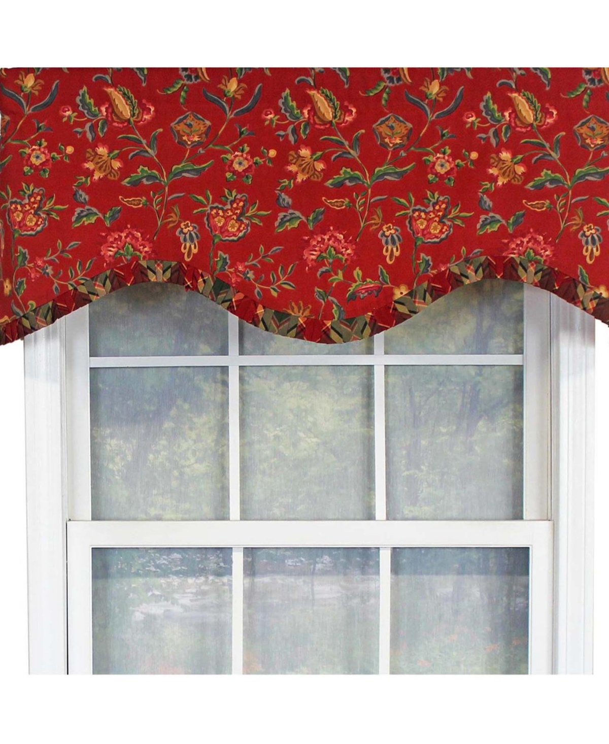 Rlf Home Norwell Ruffled Cornice 100% Cotton with Fully Lined 3" Rod Pocket Valnance for Windows 50" x 17" Red