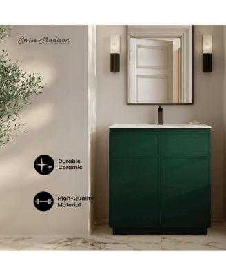 St. Tropez 36" Freestanding Bathroom Vanity in Green Oak with Sink Top