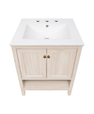 24" Freestanding Bathroom Vanity in White Oak with 3-Hole Widespread Sink Top