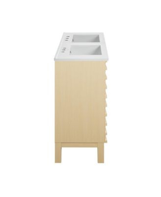 48 in. Natural Oak, Double Basin Bathroom Vanity, White, 3-Hole Ceramic Sink Top