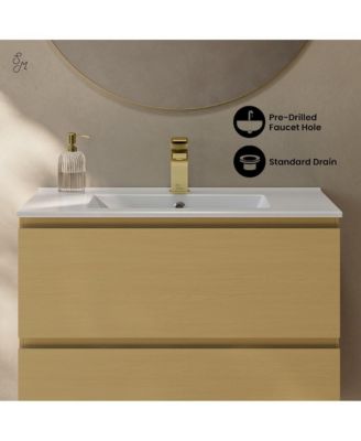 Liberte 30" Wall-Mounted Bathroom Vanity in Natural Oak with Sink Top