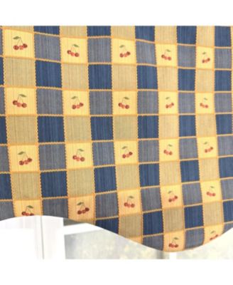 100% Cotton Cherry Squares Regal With Poly/Cotton lining Rod Pocket Valance 50" x 15" Navy