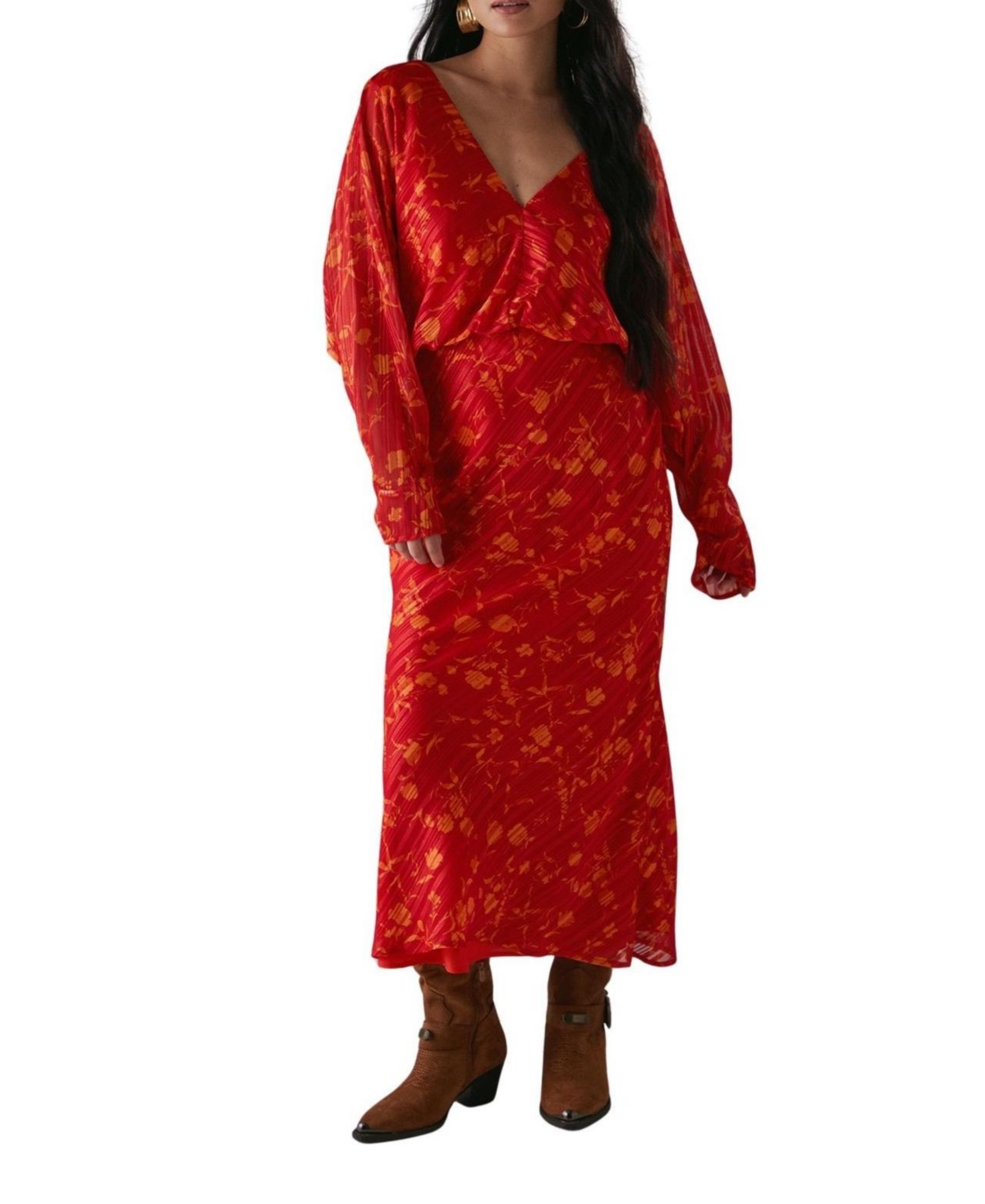 Warehouse Women's Shadow Stripe Neck Midi Dress