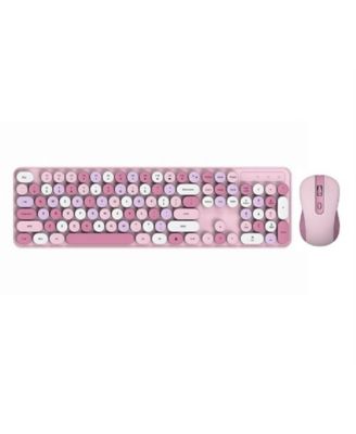 Women's Wireless Keyboard & Mouse Set, Silent Typing, Retro Round Keys, 2.4G, Battery Required, Office Use – Pink